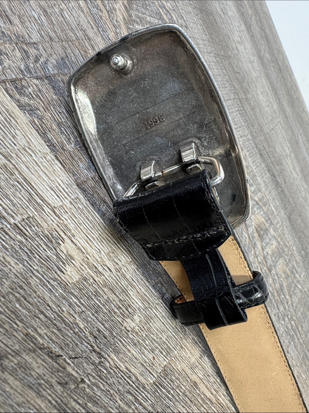 Brighton Black Croc-Embossed Leather Belt with Floral Silver-Tone Buckle Size L - Picture 6 of 8